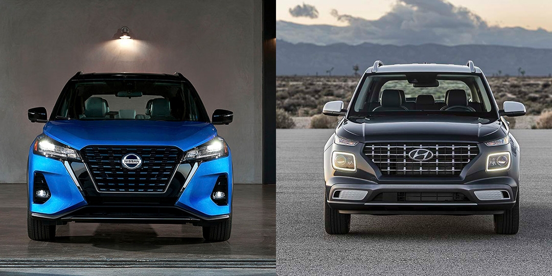 Comparatif entre le Nissan Kicks 2021 (gauche) et le Hyundai Venue 2021 (droite)